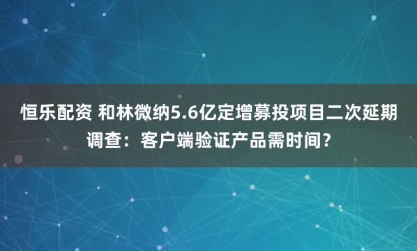 恒乐配资 和林微纳5.6亿定增募投项目二次延期调查：客户端验证产品需时间？