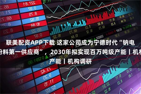 联美配资APP下载 这家公司成为宁德时代“钠电正极粉料第一供应商”，2030年拟实现百万吨级产能丨机构调研